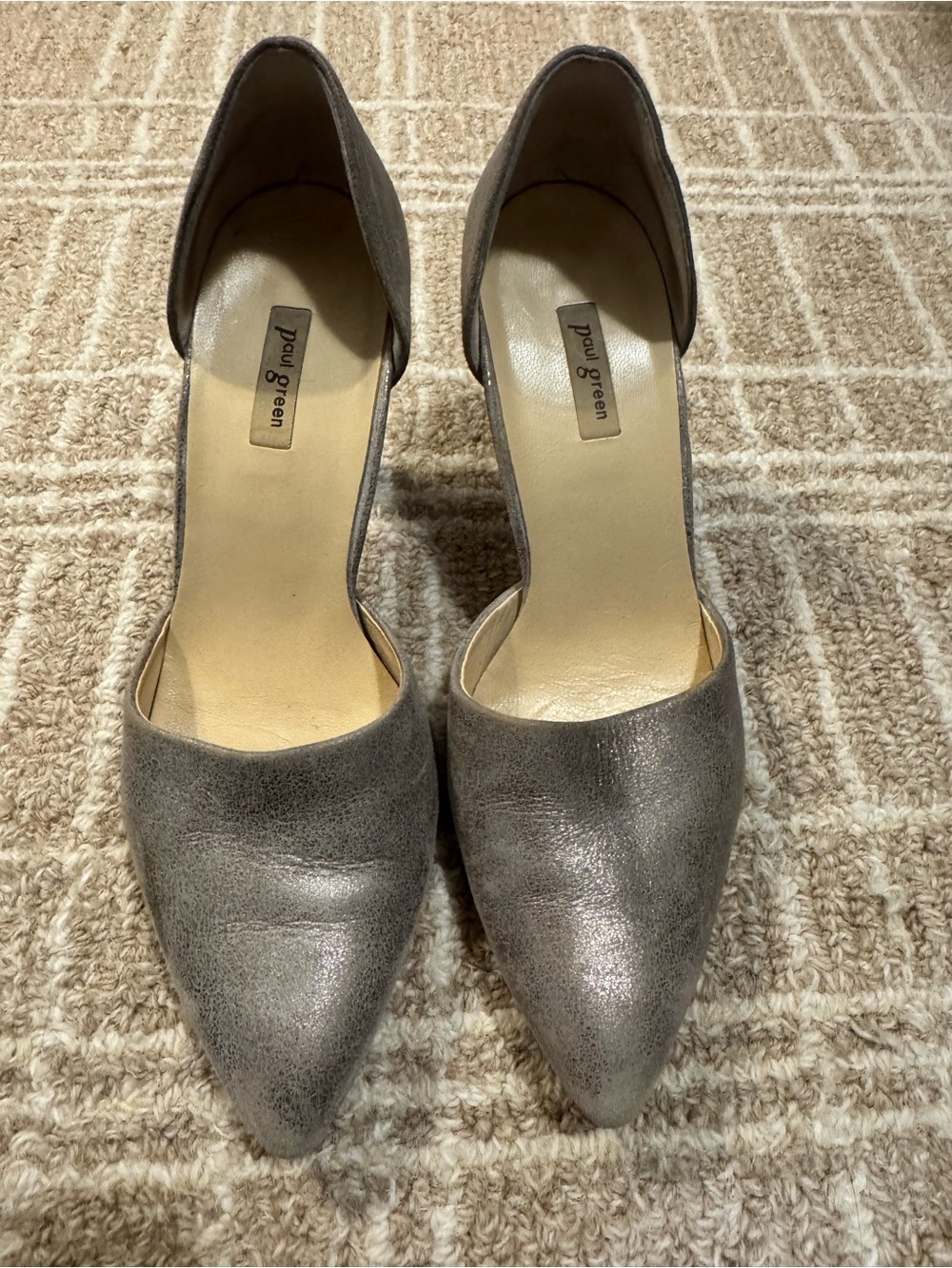 Paul Green Metallic Silver Pointed D'Orsay Heels